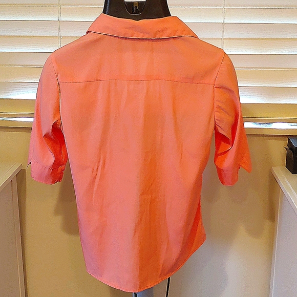 V-neck, coral, button down blouse - Picture 2 of 3